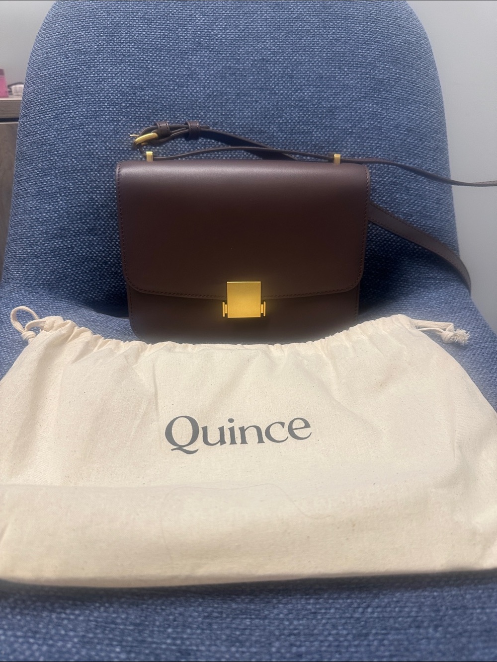 Quince Dark Brown Leather Crossbody with Gold Hardware